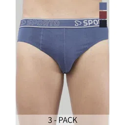 Sporto by Macho Pack Of 3 Cotton Mid-Rise Basic Briefs-picture-26