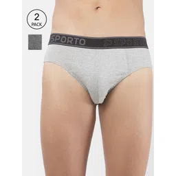 SPORTO Men Pack Of 2 Grey Melange & Grey Solid Basic Cotton Briefs-picture-33