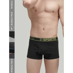 SPORTO Men Pack Of 5 Logo Printed Detail Cotton Trunks SP-TRM1020-GM-AM-BLK-CH-OL-S-5PC-picture-28