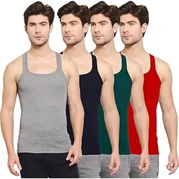 sporto Men's Cotton Solid Multicolors Square Neck Sleeveless Gym Vest - Pack of 4 (222)-picture-40
