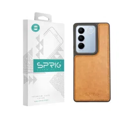 Sprig Glossy Leather Back Cover for Vivo V27 Pro 5G (Brown) image 1