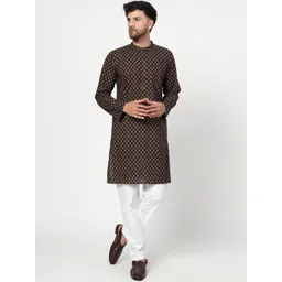 Spring Soul Ethnic Motifs Printed Band Collar Cotton Straight Kurta-image-26