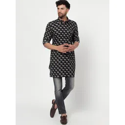 Spring Soul Ethnic Motifs Printed Shirt Collar Cotton Straight Kurta-image-24
