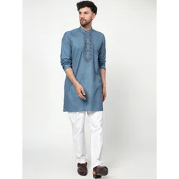 Spring Soul Ethnic Motifs Yoke Design Thread Work Band Collar Cotton Silk Straight Kurtas-image-2