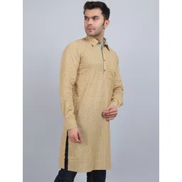 Spring Soul Geometric Printed Shirt Collar Cotton Straight Kurta-image-35