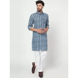 Spring Soul Geometric Printed Shirt Collar Cotton Straight Kurta-image-20