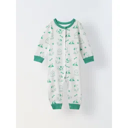 SPUNKIES White & Green Cotton Jersey Romper With Dog's Print For Infants-picture-43