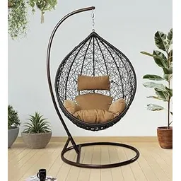SPYDER CRAFT Single Seater Hammock Swing Chair with Stand and Cushion for Patio Balcony Garden Terrace Living Room Relaxing Chair Jhula Color - Black-Coffee-picture-22