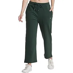High Rise Straight Fit Green Track Pants for Women-image-8