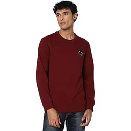 Men Wine Red Blended Slim Fit Full Sleeve Round Neck Plain Casual Sweatshirt-image-9
