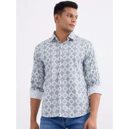 Spykar Air Force Blue Cotton Lycra Regular Fit Geometric Print Shirt-picture-35