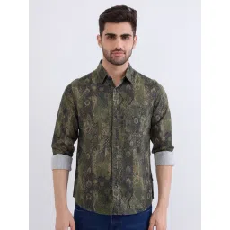 Spykar Avocado Green Cotton Regular Fit Floral Print Shirt-picture-10