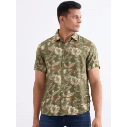 Spykar Avocado Green Viscose Regular Fit Floral Print Shirt-picture-12