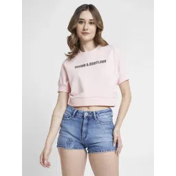 Spykar Baby Pink Graphic Print Crop Sweatshirt-picture-46