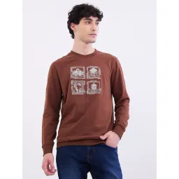 Spykar Bison Brown Cotton Regular Fit Graphic Print Sweatshirt-picture-36