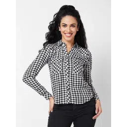 Spykar Black & White Viscose Checks Shirt-picture-17
