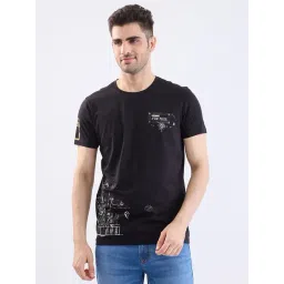 Spykar Black Cotton Regular Fit Graphic Print T-Shirt-picture-26