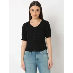 Spykar Black Cotton Regular Fit Self Pattern Top-picture-25