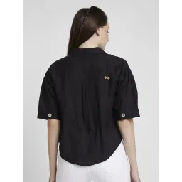 Spykar Black Viscose Slim Fit Cropped Shirt image 2