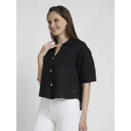 Spykar Black Viscose Slim Fit Cropped Shirt image 3