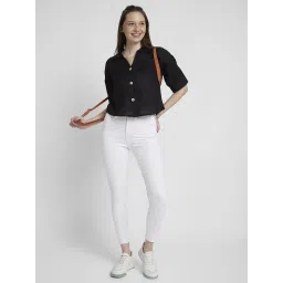 Spykar Black Viscose Slim Fit Cropped Shirt image 4