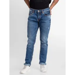 Spykar Blue Cotton Comfort Fit Distressed Jeans-picture-22