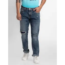 Spykar Blue Cotton Regular Fit Distressed Jeans-picture-16