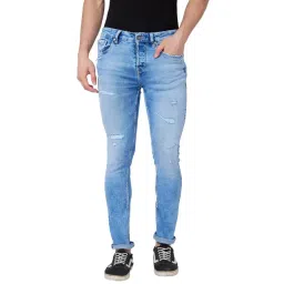 Spykar Blue Cotton Skinny Fit Distressed Jeans-picture-29