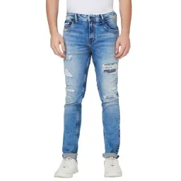 Spykar Blue Cotton Skinny Fit Distressed Jeans-picture-41