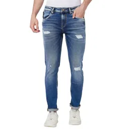 Spykar Blue Cotton Skinny Fit Distressed Jeans-picture-39