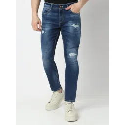 Spykar Blue Cotton Slim Fit Distressed Jeans-picture-13