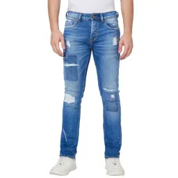 Spykar Blue Cotton Tapered Fit Distressed Jeans-picture-13