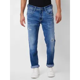 Spykar Blue Regular Fit Lightly Washed Distressed Jeans-picture-24