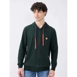 Spykar Bottle Green Cotton Regular Fit Hooded Sweatshirt-picture-34