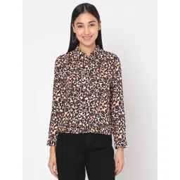 Spykar Brown & White Cotton Animal Print Shirt-image-37