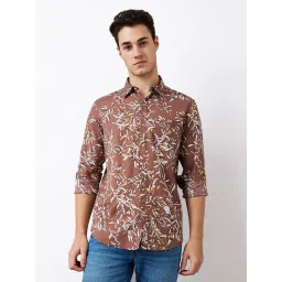 Spykar Brown Cotton Slim Print Shirt image 1