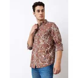 Spykar Brown Cotton Slim Print Shirt image 3