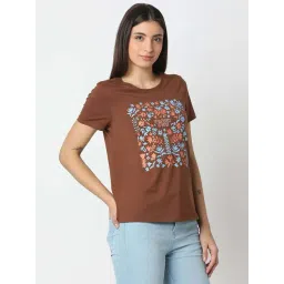 SPYKAR Brown Floral T-Shirt image 1
