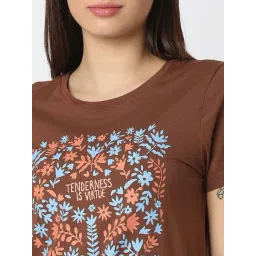 SPYKAR Brown Floral T-Shirt image 4