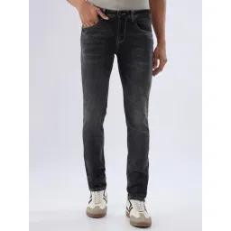 Spykar Carbon Black Cotton Slim Fit Distressed Jeans-picture-17