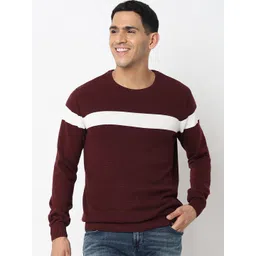 SPYKAR Colourblocked Round Neck Long Sleeves Cotton Pullover Sweater-picture-15