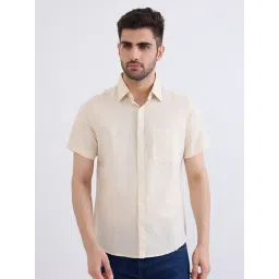 Spykar Cream White Cotton Linen Regular Fit Solid Shirts-picture-34