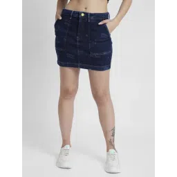 Spykar Dark Blue Above Knee Skirt-picture-35