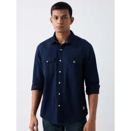 Spykar Dark Blue Cotton Slim Fit Denim Shirt-image-44