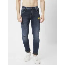 Spykar Dark Blue Cotton Slim Fit Distressed Jeans-picture-20