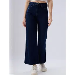 Spykar Dark Blue Wide Leg High Rise Jeans For Women-image-36