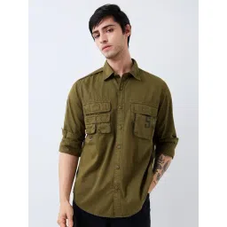 Spykar Green 100% Cotton Slim Print Shirt-image-29