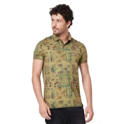 Spykar Green Cotton Slim Fit Printed Polo T-Shirt-image-18