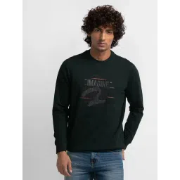 Spykar Green Cotton Slim Fit Printed Sweatshirt-image-35