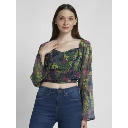 Spykar Green Floral Print Crop Top-picture-22